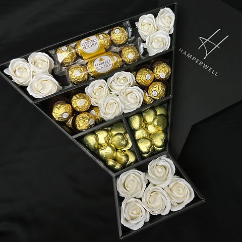 Ferrero Rocher Signature Chocolate Bouquet With Ivory Roses Perfect Gift For Christmas
