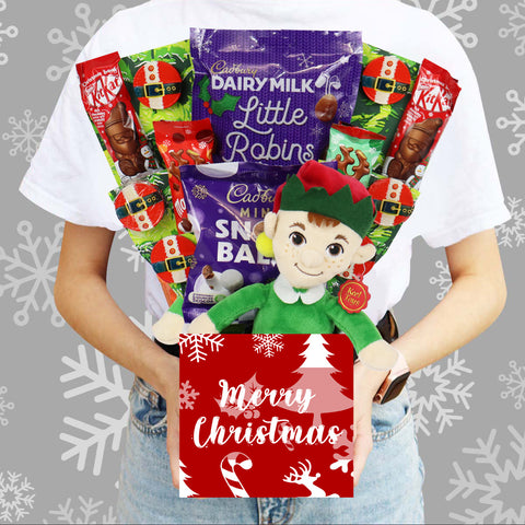 Le bouquet de chocolats de la variété de Noël avec peluche elfe