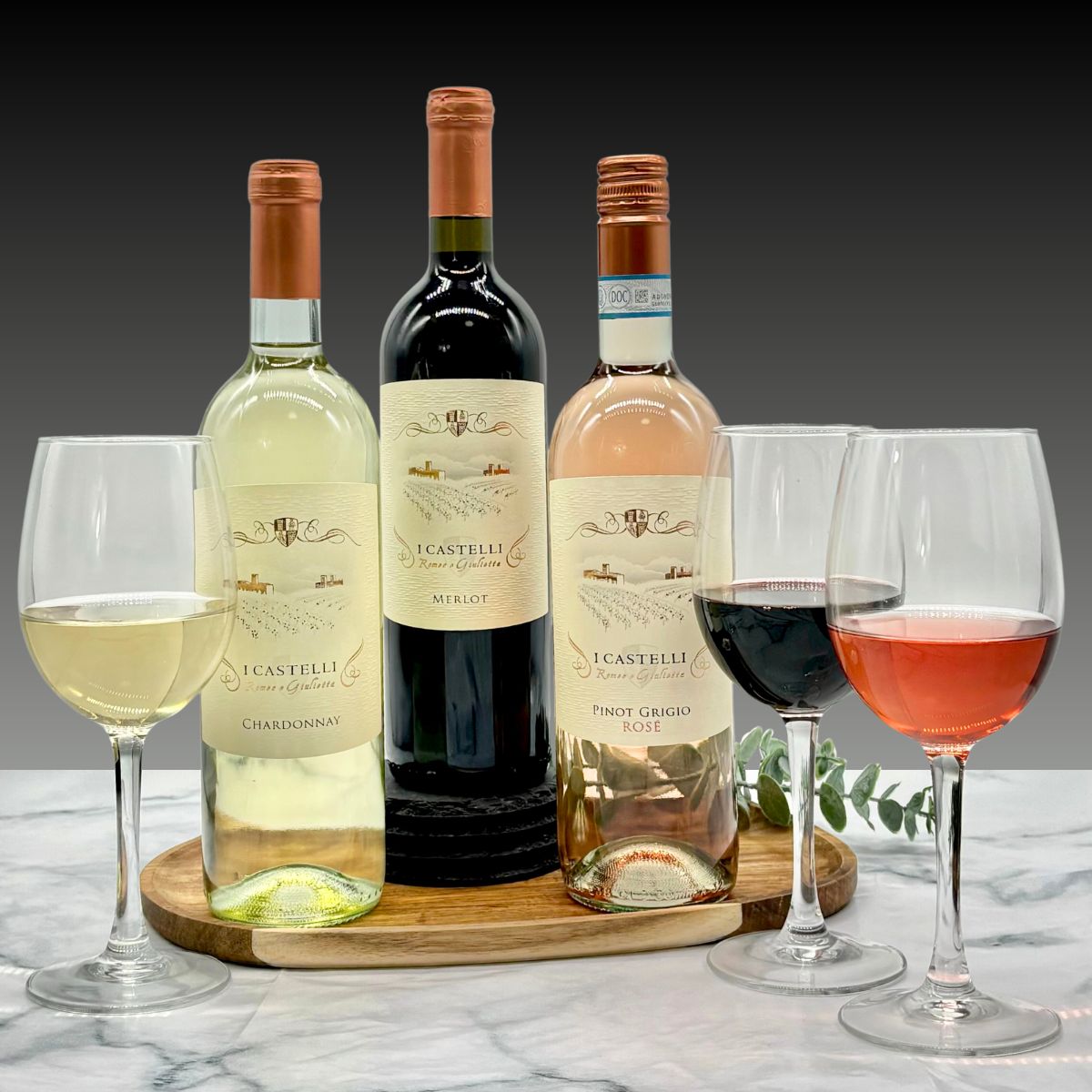 I Castelli Merlot, Pinot Grigio Rose & Chardonnay Wine Trio Gift Set