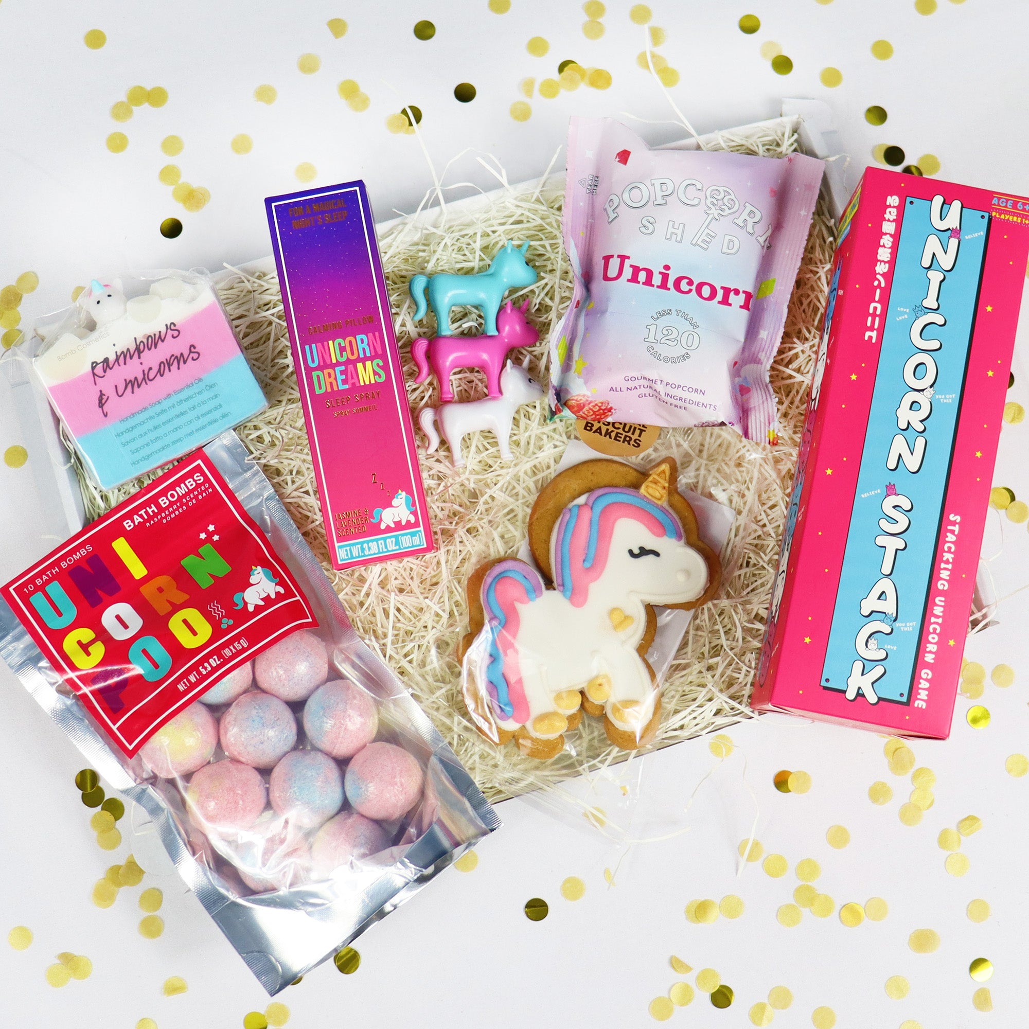 Unicorn treatbox Gift Hamper with Sleep Spray, Biscuit, Game & Soap Slice