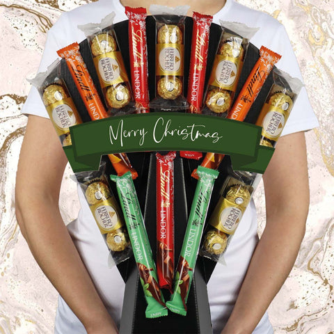 Ferrero Rocher & Lindt Lindor Chocolate Bouquet with Merry Christmas Banner