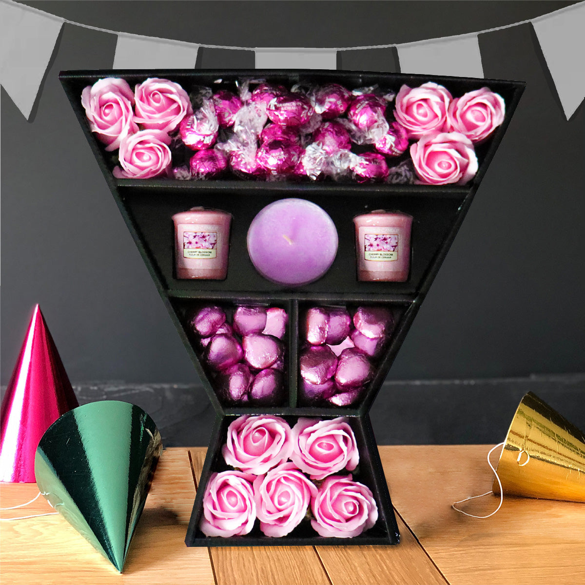 Lindt Lindor & Yankee Candle Happy Birthday Signature Chocolate Bouquet With Pink Roses - Perfect Birthday Gift
