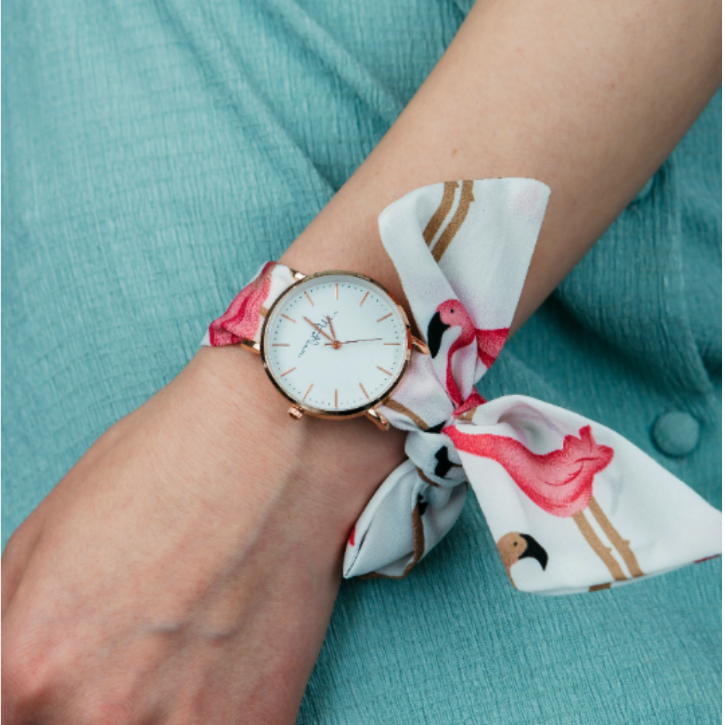 White Swan Cloth Changeable Cotton Tie Knot Strap Geneva Boho Wristwatch