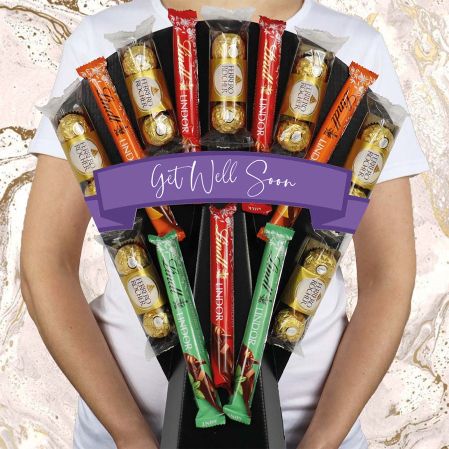 Large Ferrero Rocher & Lindt Lindor Get Well Soon Chocolate Bouquet - Gift Hamper Box by HamperWell