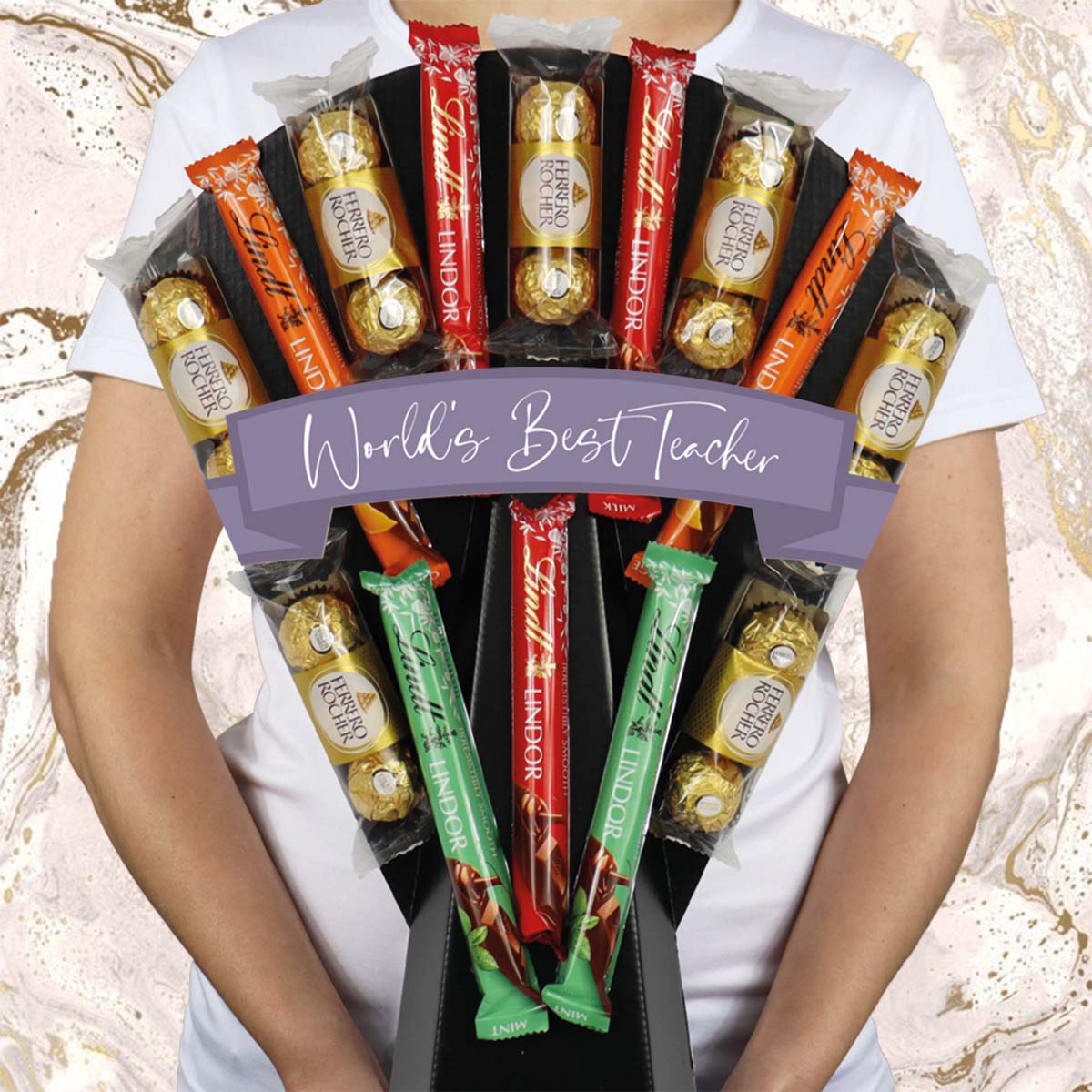 Large Ferrero & Lindt World’s Best Teacher Chocolate Bouquet - Perfect Way To Thank Your Teacher - Gift Hamper Box by HamperWell