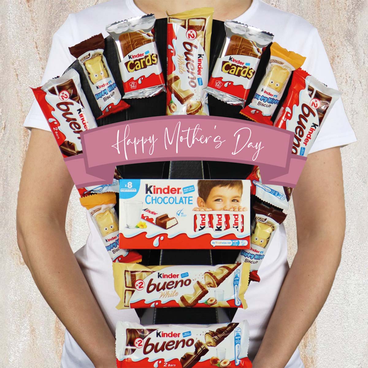 Large Kinder Mother’s Day Chocolate Bouquet With Buenos, Happy Hippos, Kinder Cards & More - Perfect For Mum - Gift Hamper Box by HamperWell