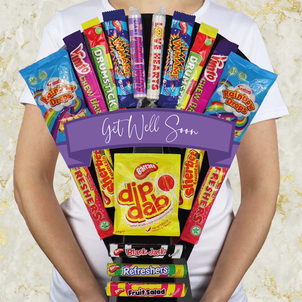 The XL Retro Sweets Get Well Soon Bouquet with Parma Violets, Vimto Chews - Gift Hamper Box by HamperWell