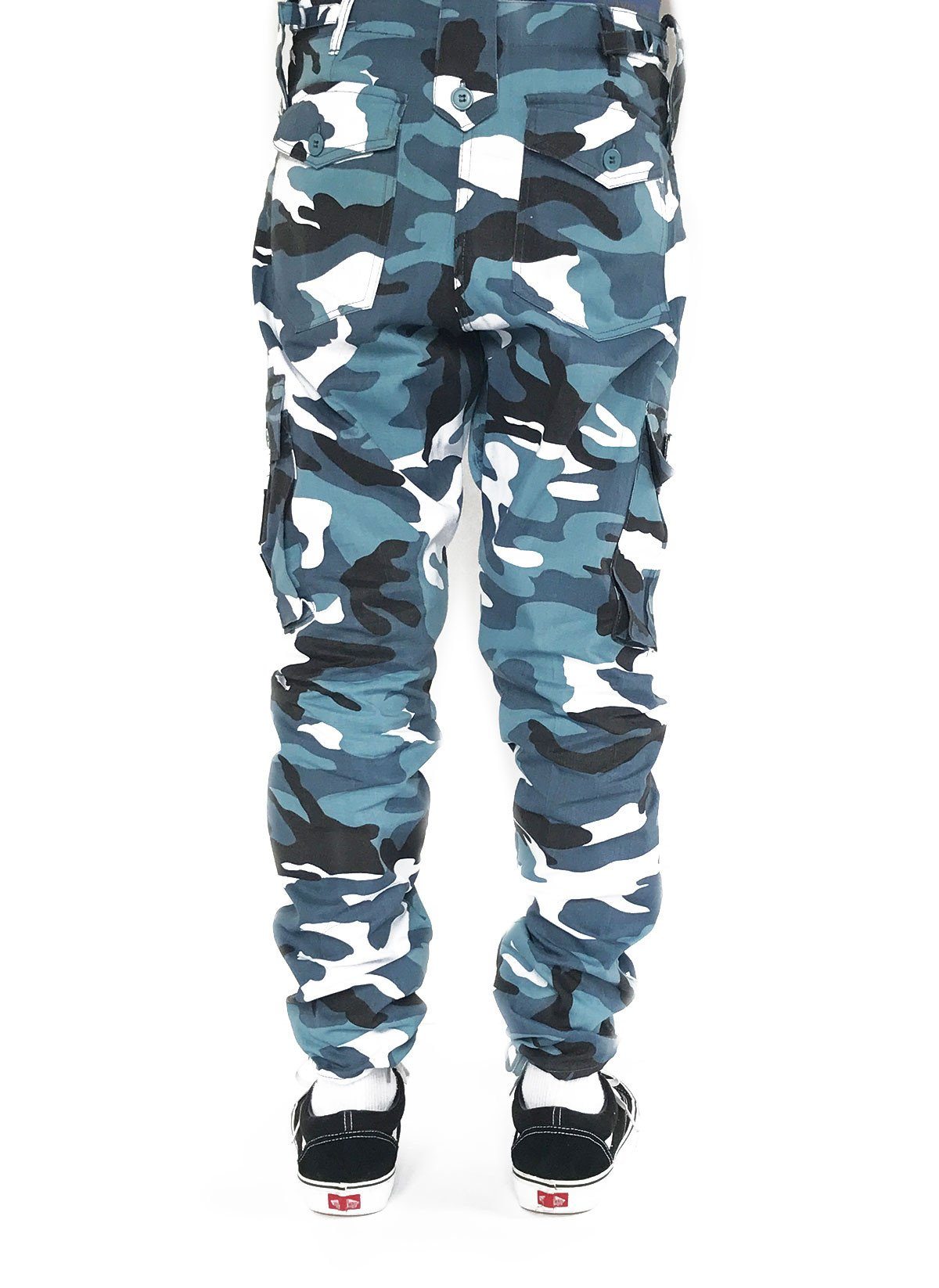 blue camo cargo trousers