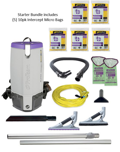ProTeam 107146 QuietPro BP qt. Backpack Vacuum w/ Xover Multi-Surface  Telescoping Wand Tool Kit