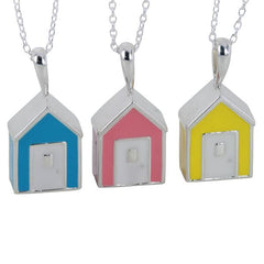 Reeves and Reeves Beach Hut Silver Enamel Pendant Amber Bay