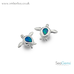 Sea Gems Sterling Silver and Opalique Turtle Stud Earrings