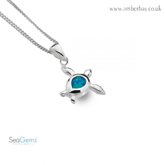 Sea Gems Sterling Silver Opalique Turtle Pendant