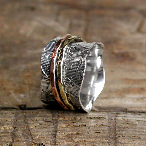 Sterling Silver Spinning Ring Amber Bay