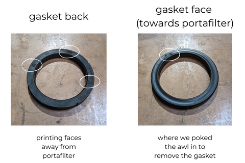 comparison of front and back of group head gasket