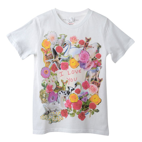 Stella McCartney KIDS Girls' Girls White Cotton T-Shirt With Floral 'I love you' Children