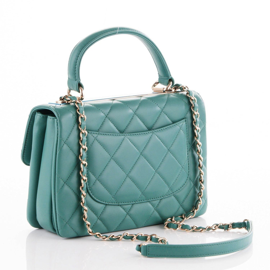 CHANEL Lambskin Quilted Small Trendy CC Flap Dual Handle Bag Green Han ...