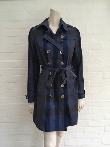 BURBERRY Brit Check Plaid Blue Mid-Length Belted Trench Coat Ladies –  Afashionistastore