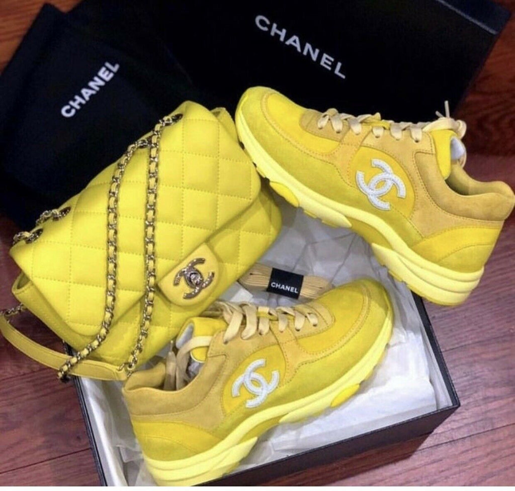 CHANEL Yellow Suede Trainers Sneakers SIZE 37 1/2 UK  US  SOLD O –  Afashionistastore