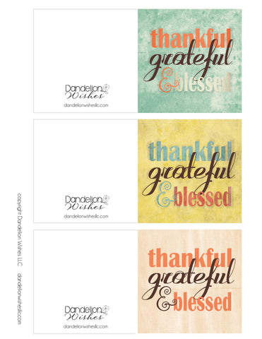 free printable thanksgiving gift card, thanksgiving gift tag, thankful grateful blessed cards