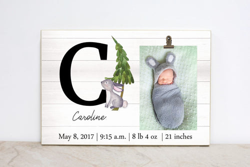 Woodland Wall Art, Baby Shower Gift for New Baby, Forest Nursery Decor, Picture Frame, Baby Birth Stats Sign, Personalized Photo Frame, W05