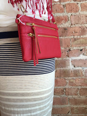 alternate view of red crossbody purse