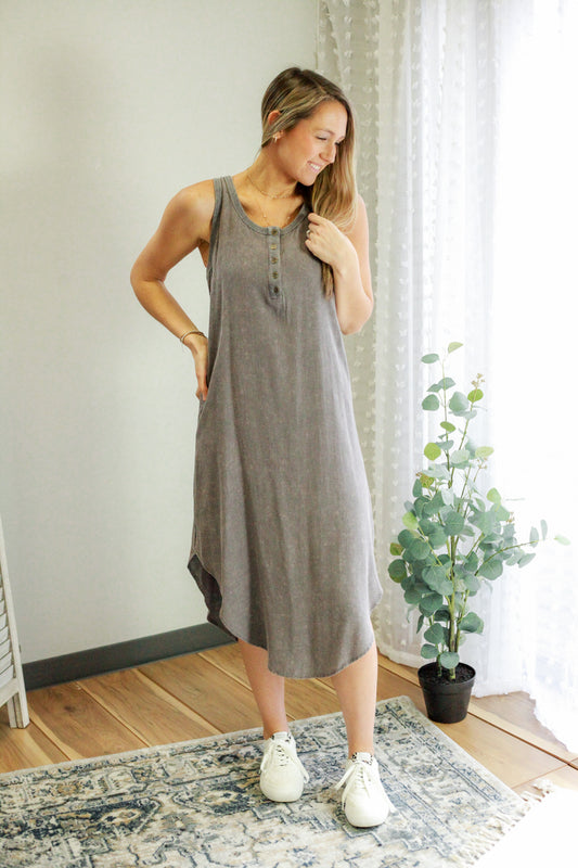 Mineral Wash Sleeveless Waffle Cotton Maxi Dress, Rae Mode - FINAL SALE