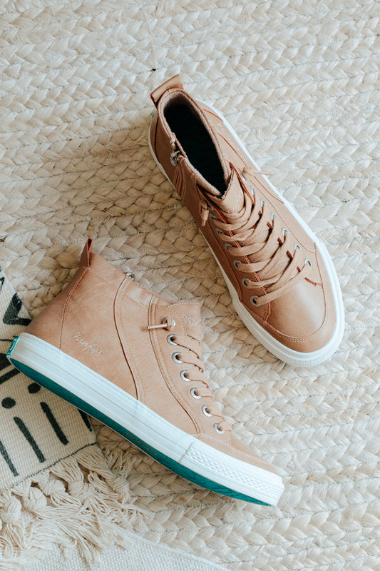 womens tan vegan leather high top sneaker blowfish malibu klaire