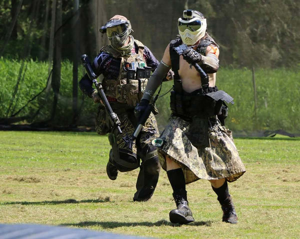 Damn Near Kilt 'Em's Tactical Kilt on the paintball battlefield