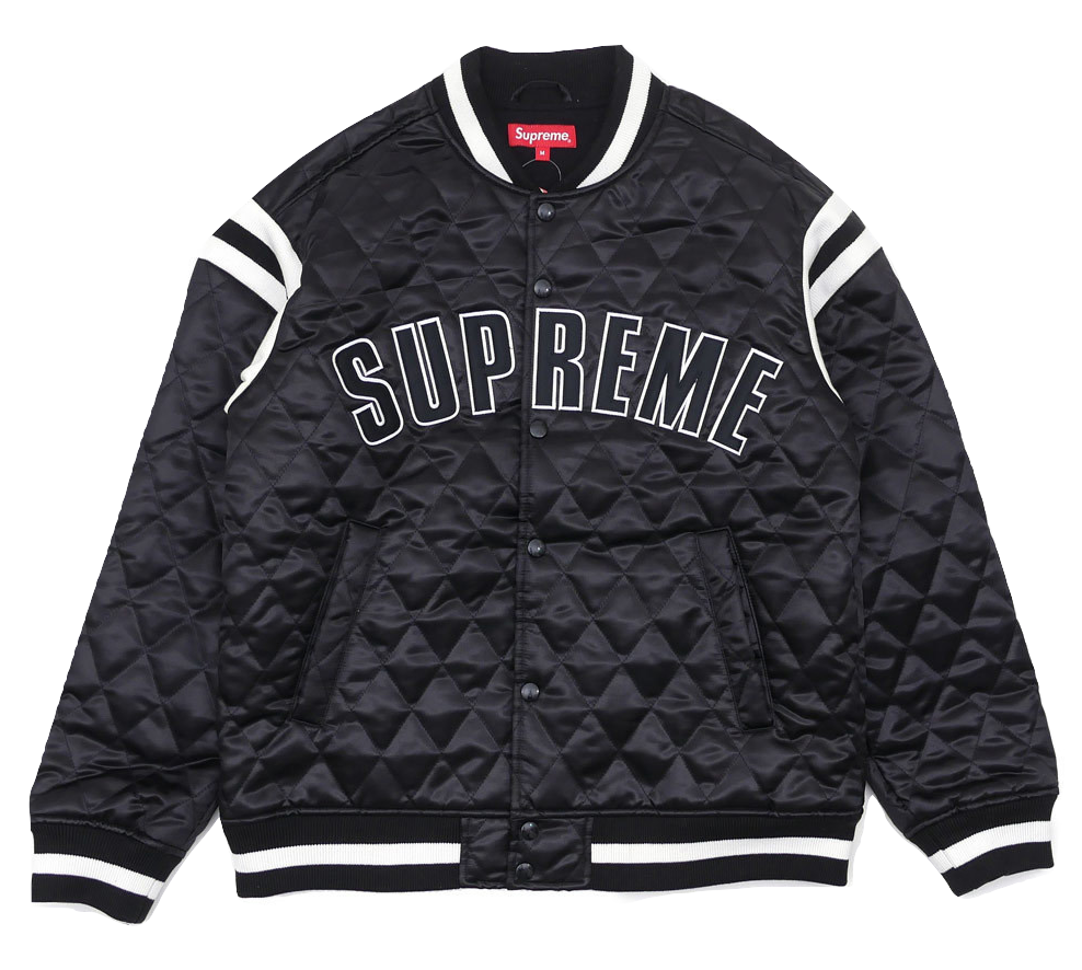 Supreme Quilted Satin Varsity Jacket - Black