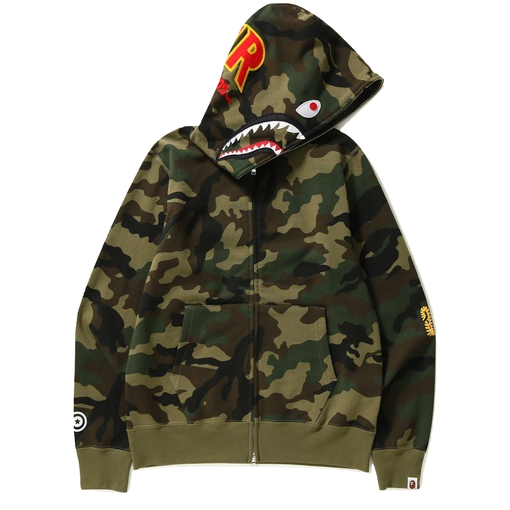 A Bathing Ape Woodland Camo Shark Full Zip Hoodie - Green – grails sf