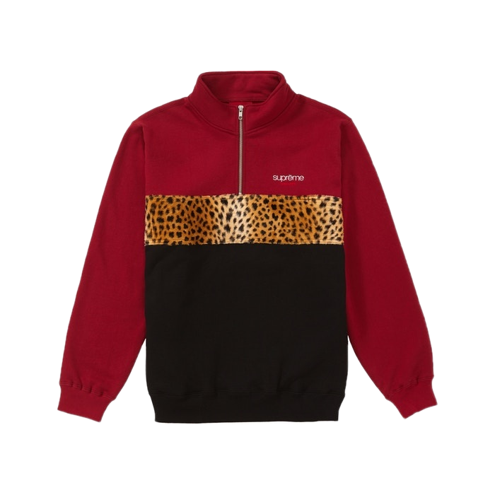 Supreme Leopard Panel Half Zip Sweatshirt - Cardinal