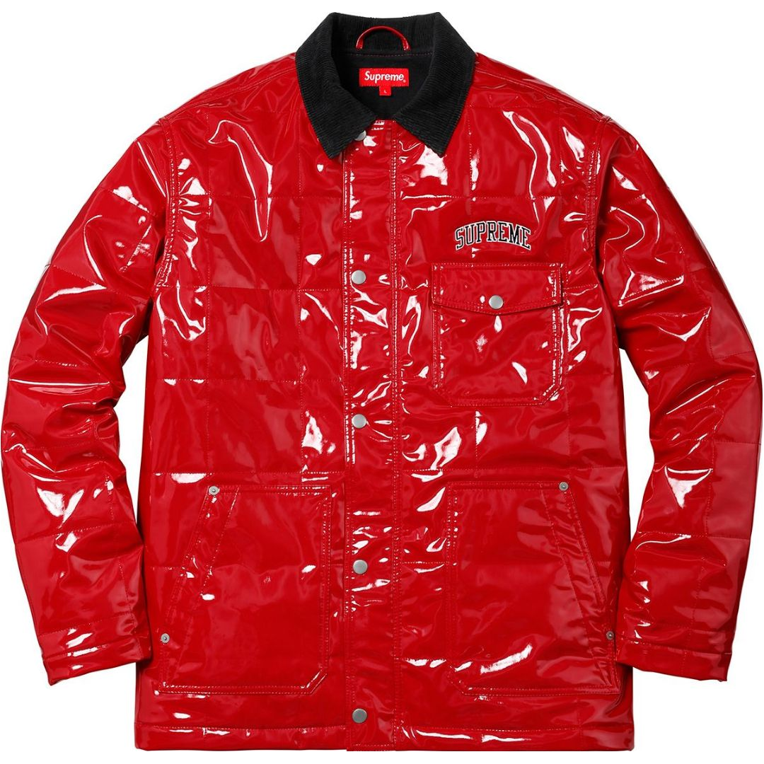 supreme quilted patent vinyl work jacket red