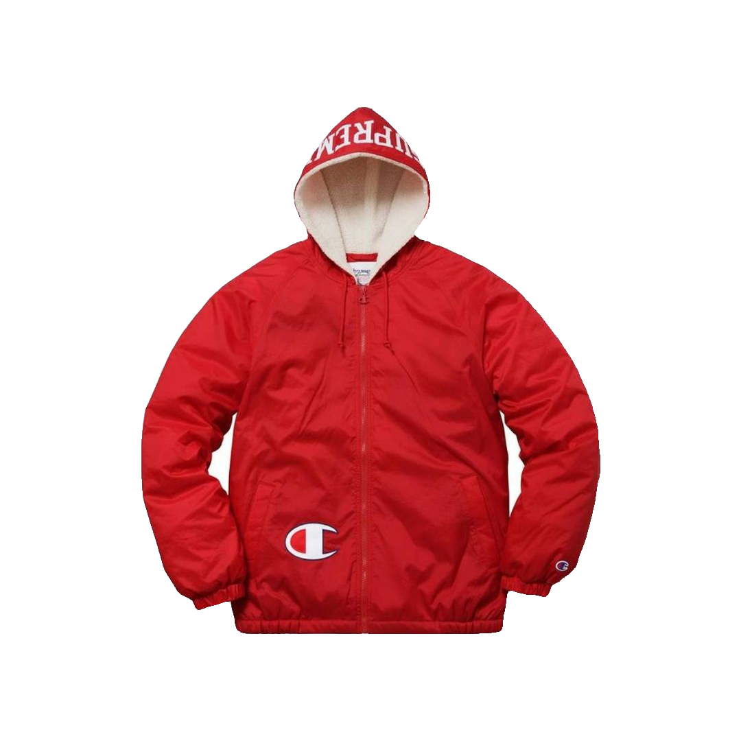 supreme champion sherpa lined hooded jacket red