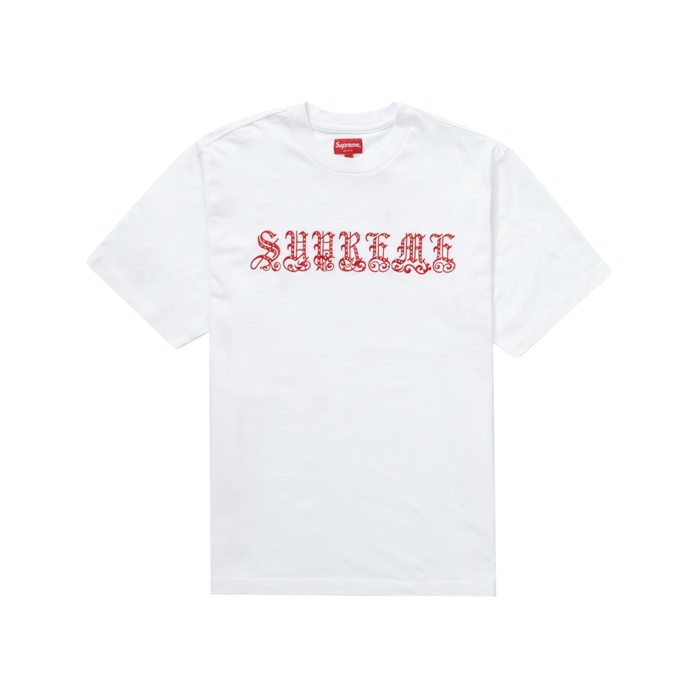 Supreme Old English Rhinestone S/S Top - White