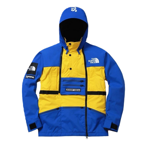 blue and yellow north face supreme jacket