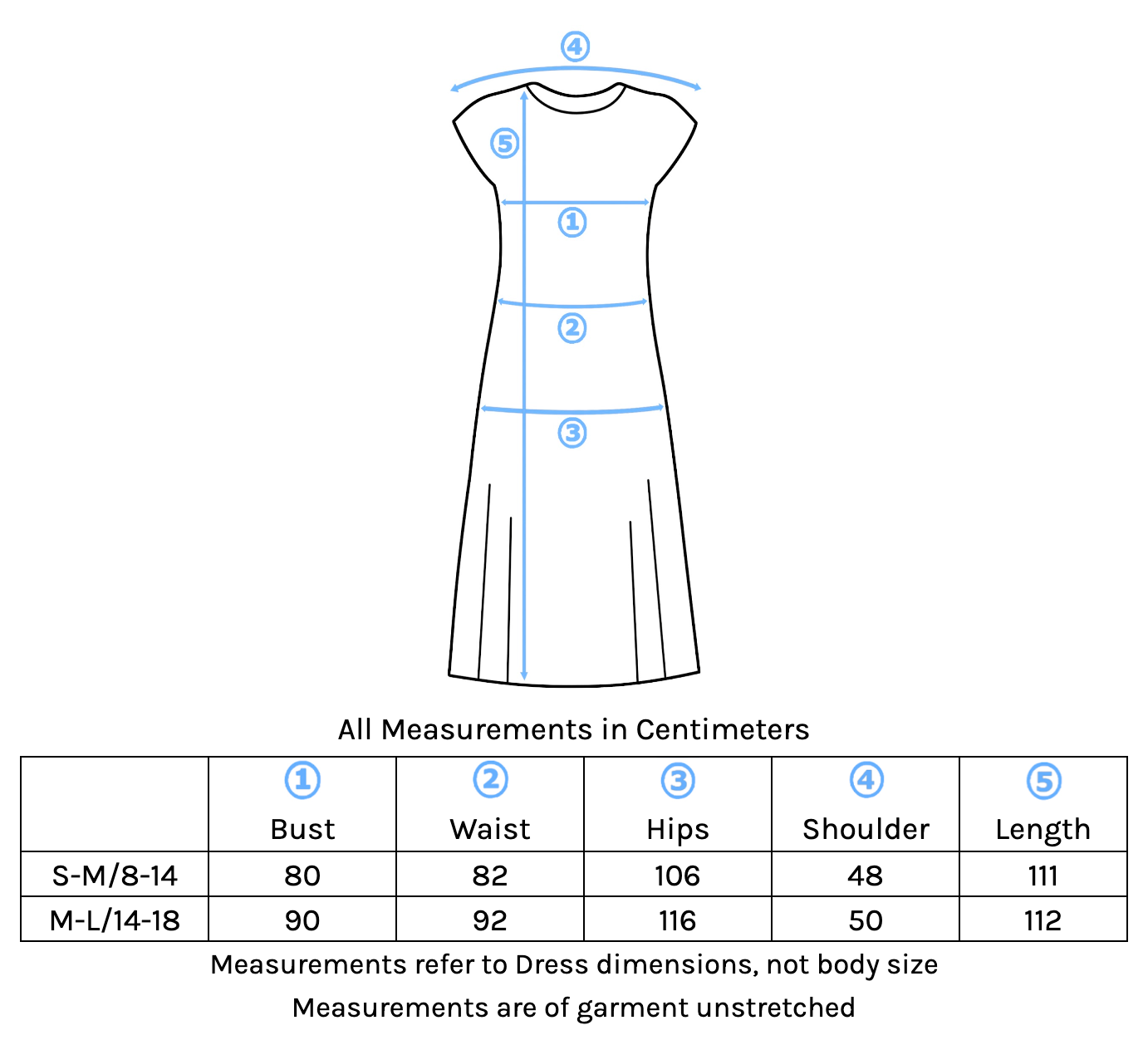 A-line Stretch Rayon Dress Size Chart