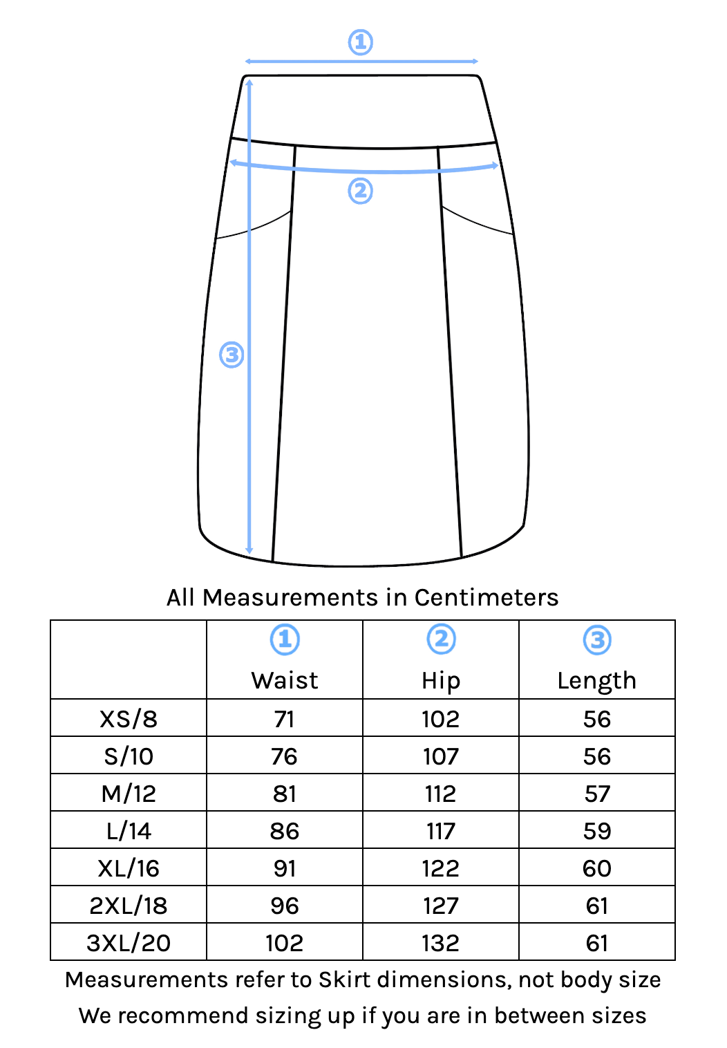 Aalia Skirt Size Chart