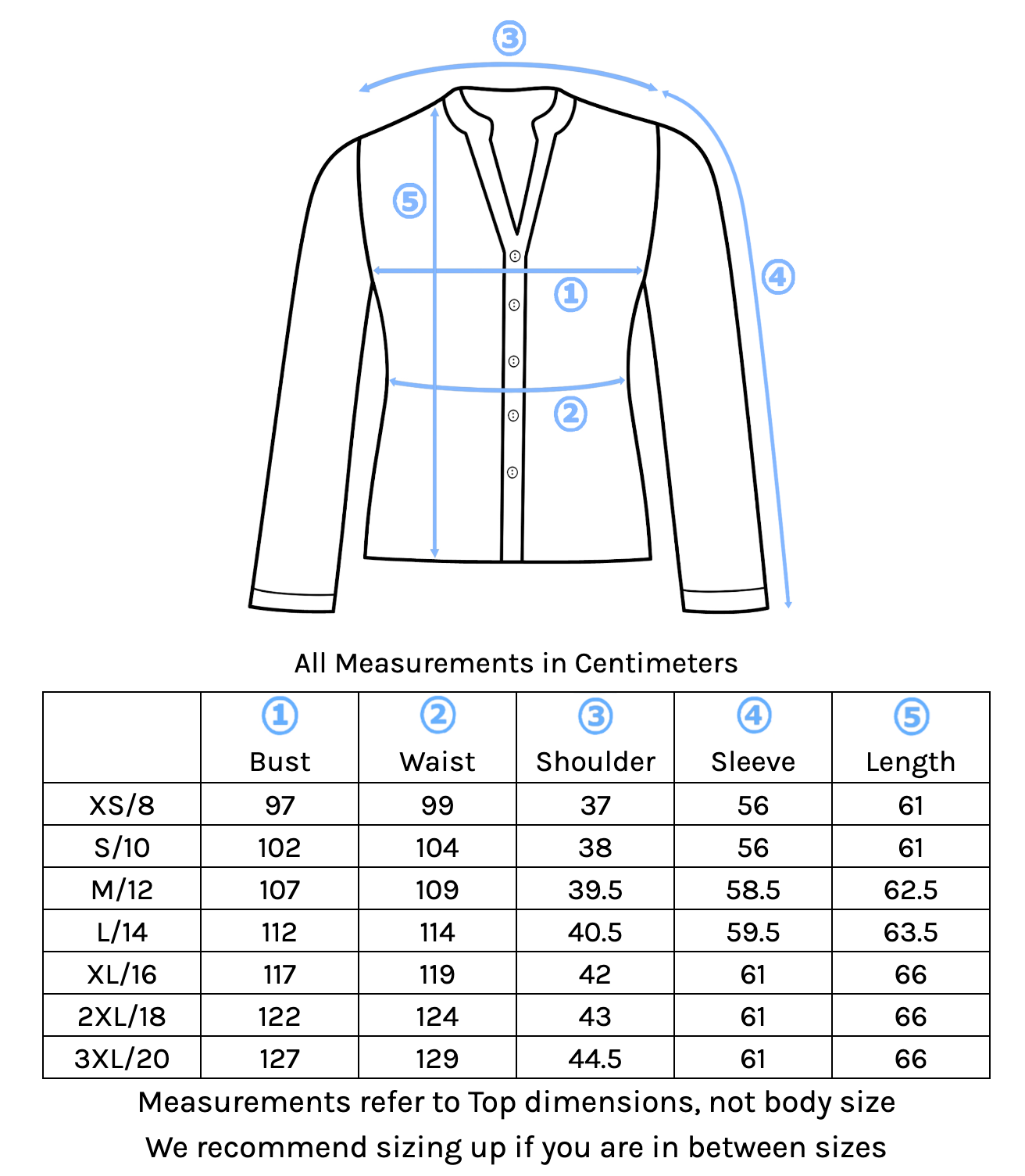 Asha Top Size Chart