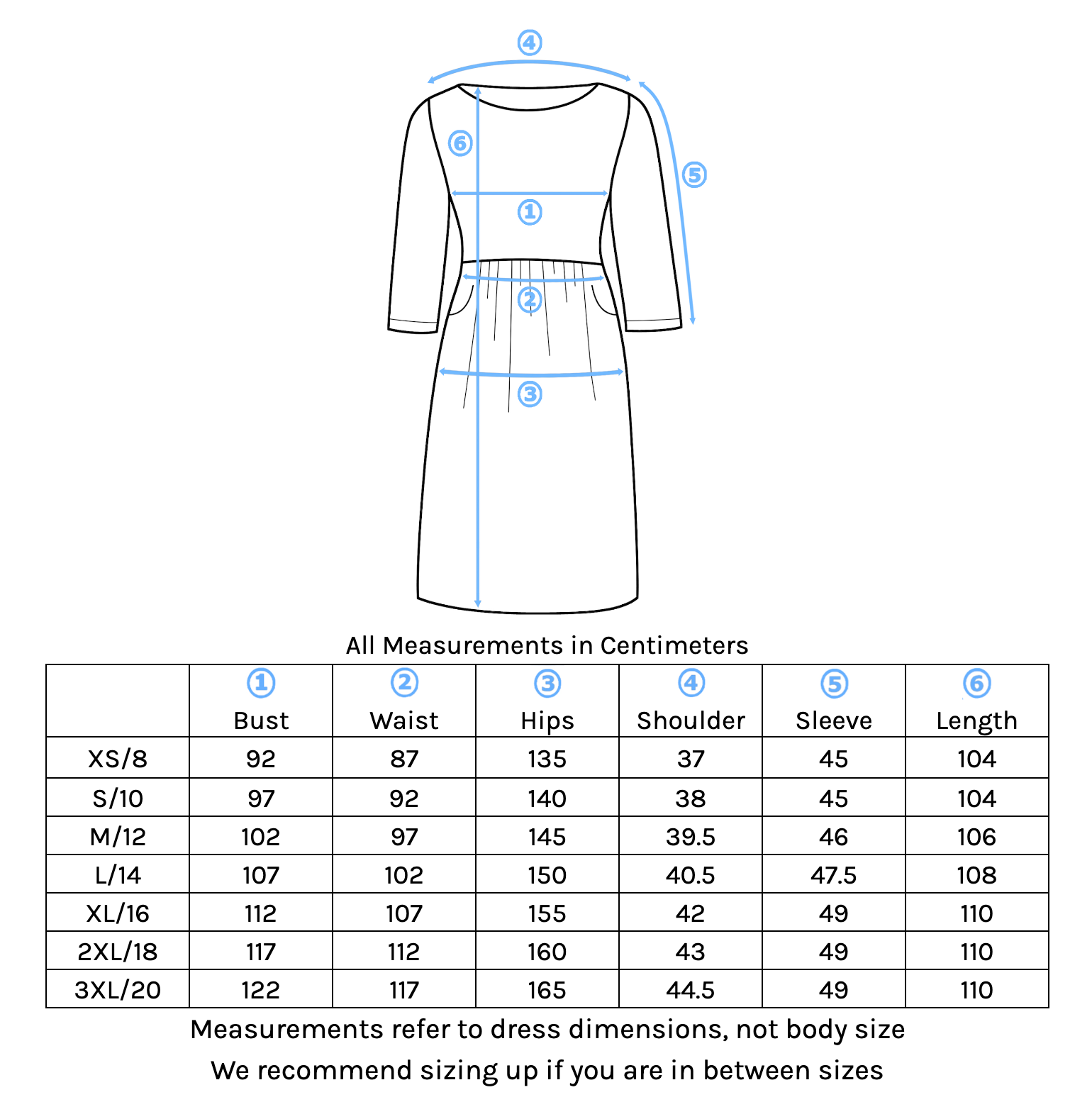 Avery Dress Size Chart