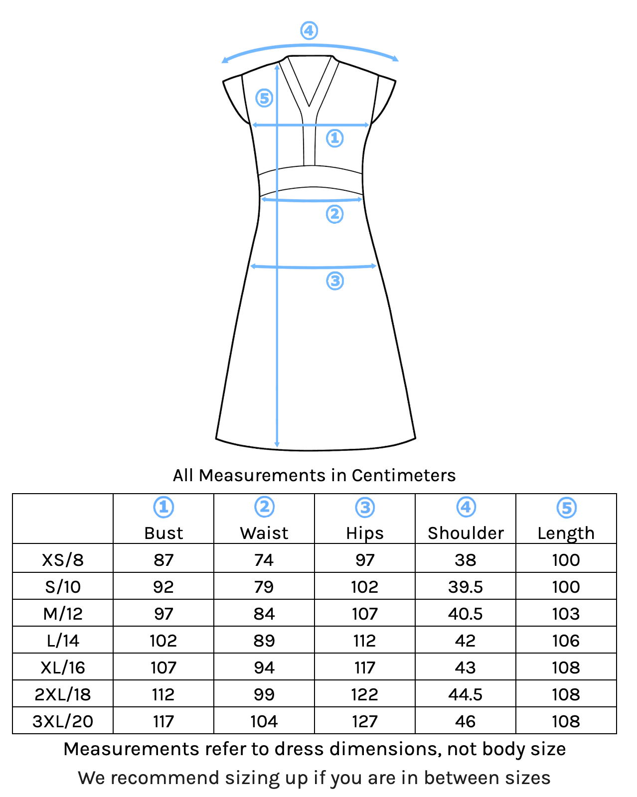 Billie Dress Size Chart