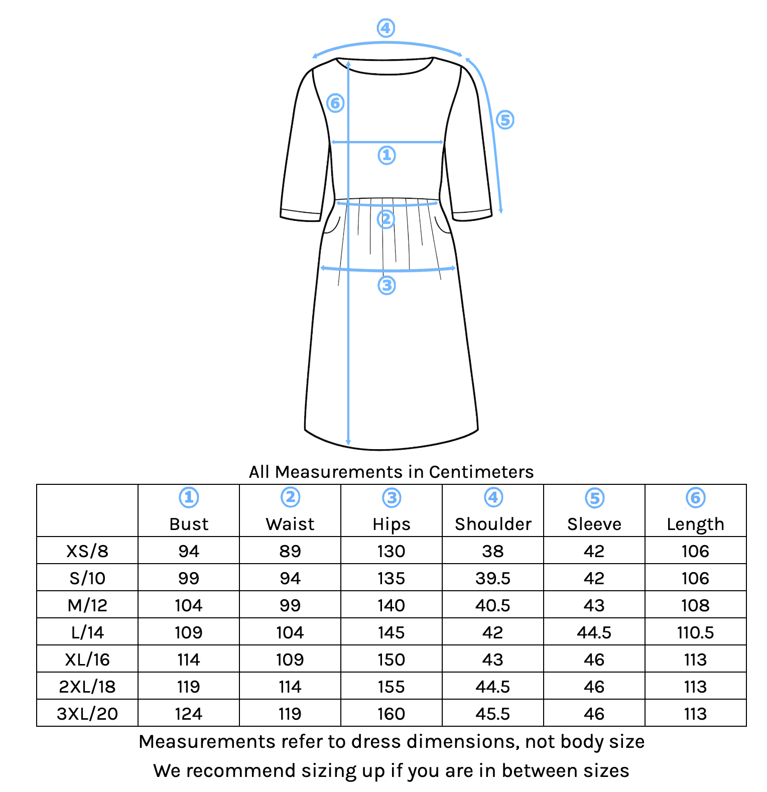 Briar Dress Size Chart