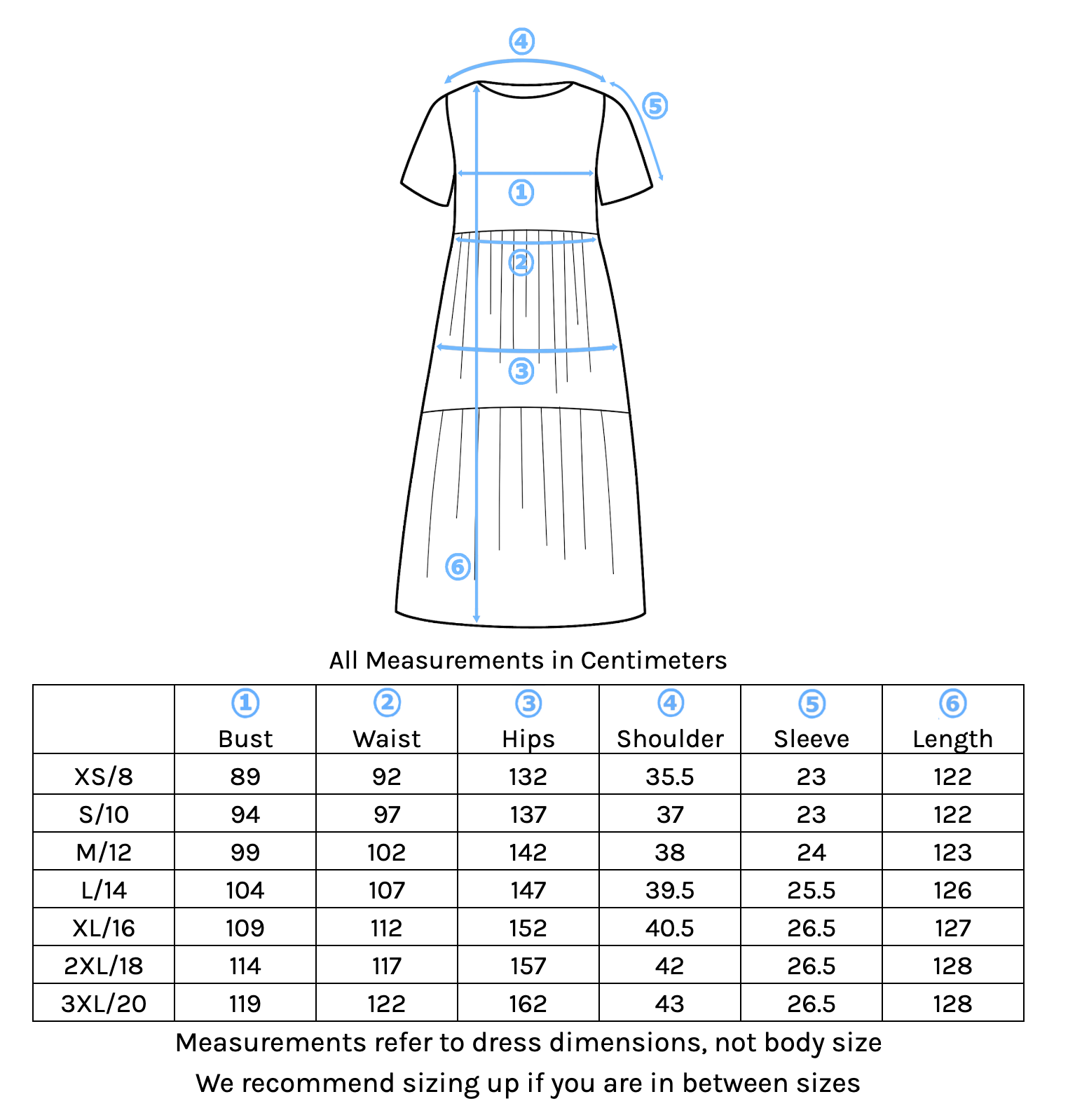 Claudia Dress Size Chart