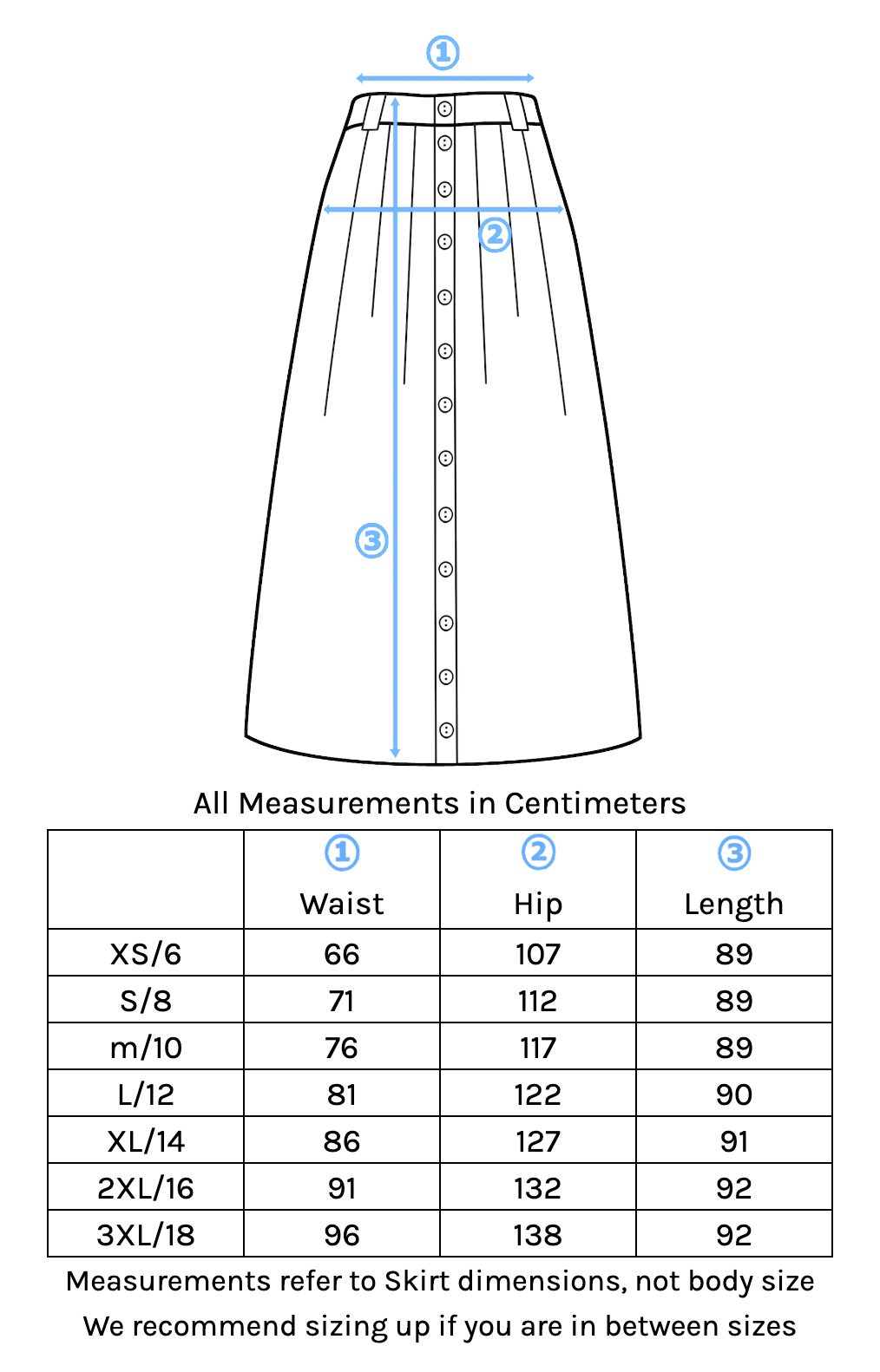 Cora Skirt Size Chart