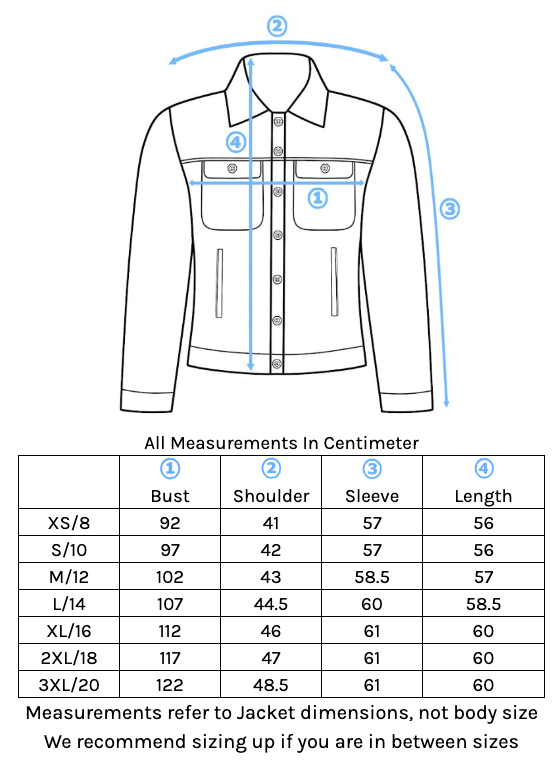 Cord Jacket Size Chart