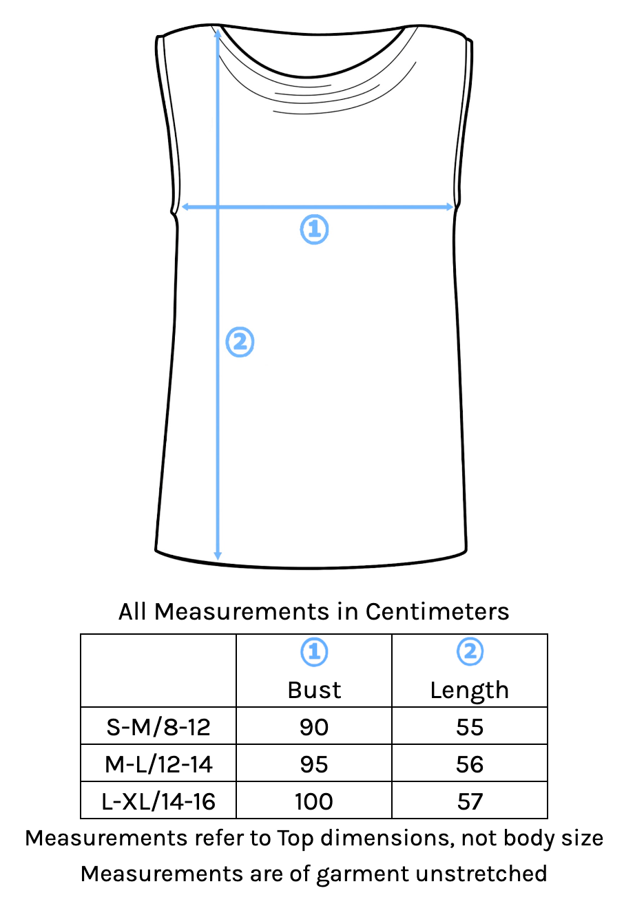 Cowl Neck Singlet Top Size Chart