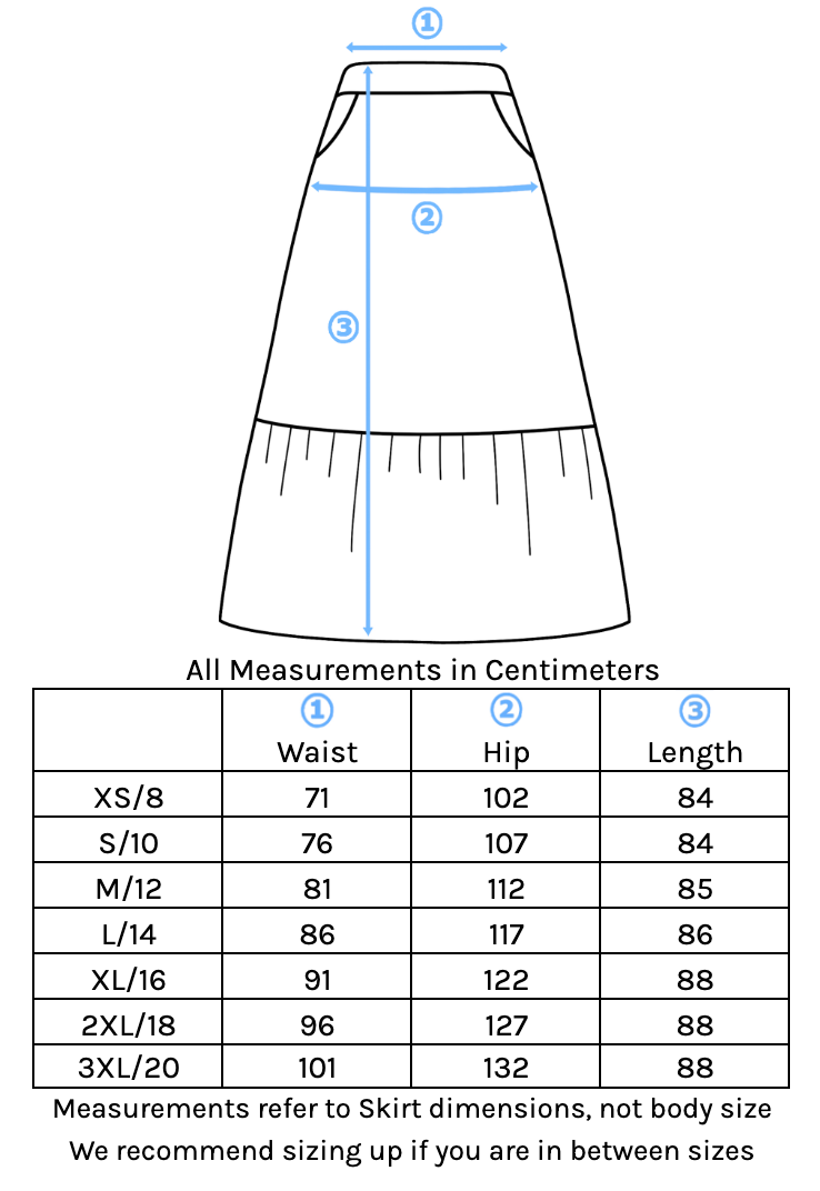 Daisy Skirt Size Chart