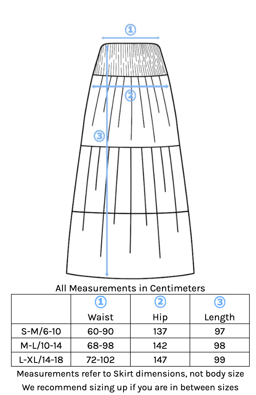 Dawn Skirt Size Chart