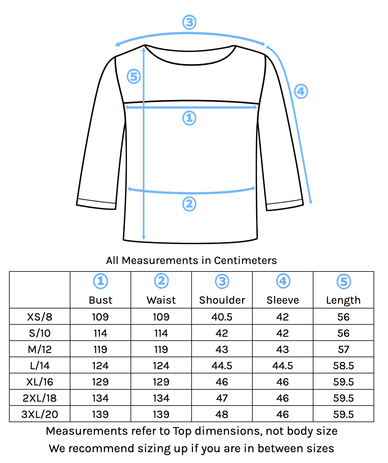 Demi Top Size Chart