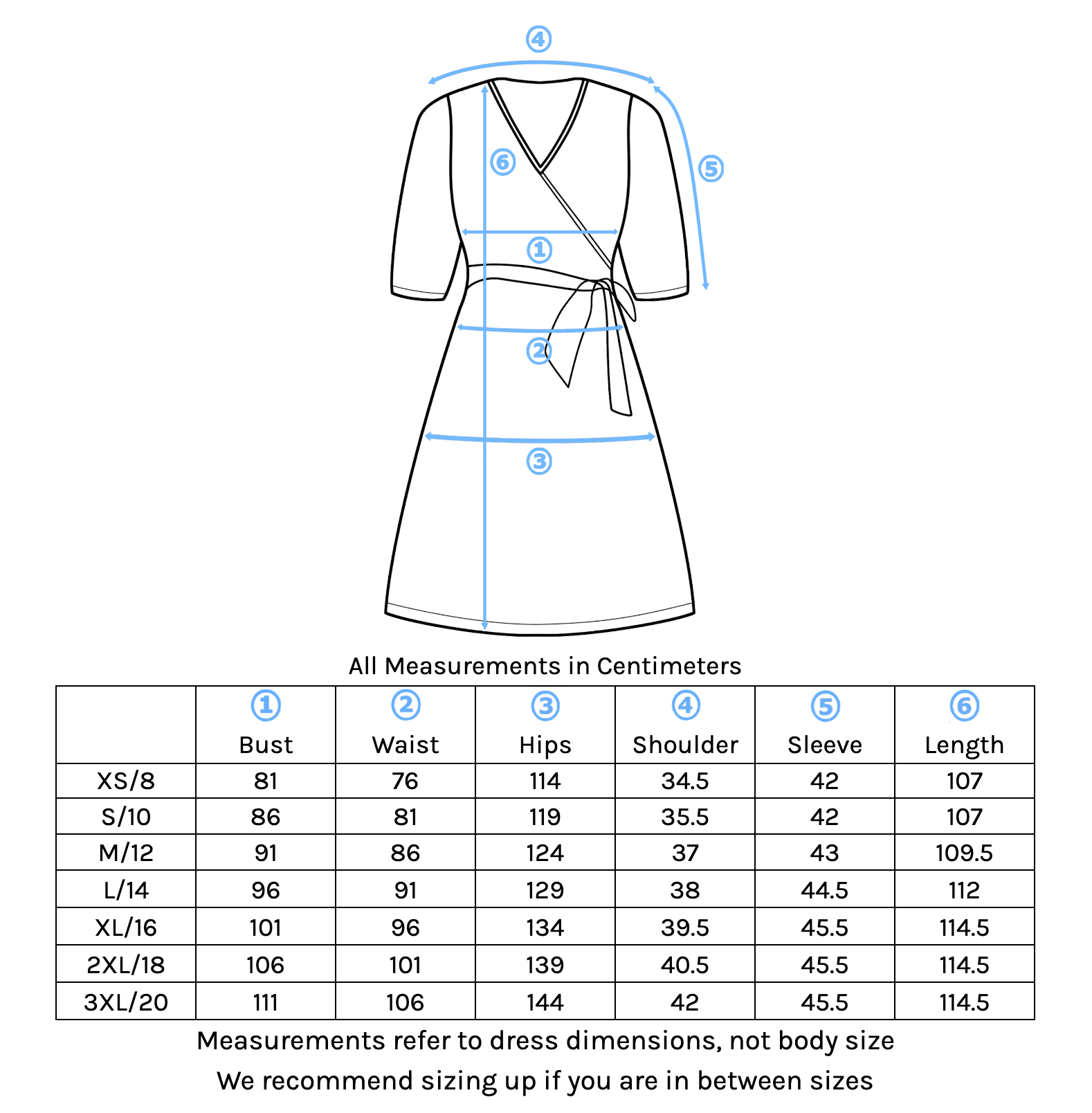 Ella Wrap Dress Size Chart – Karma East