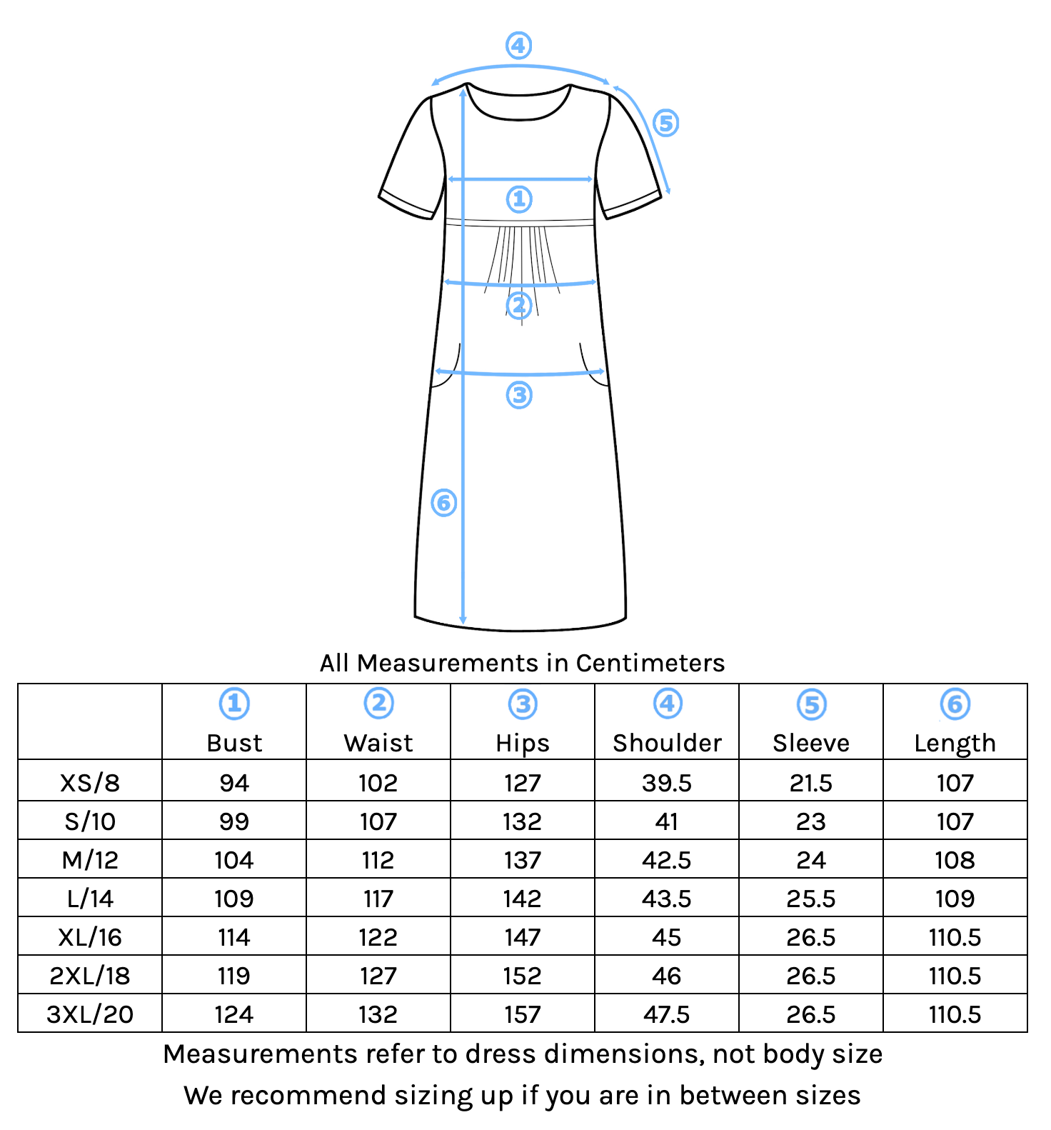 Frankie Dress Size Chart